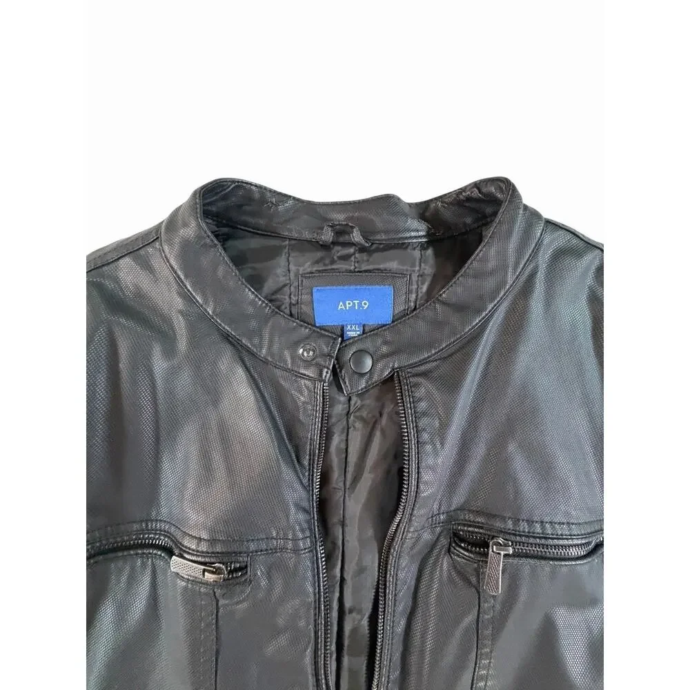 APT 9 Faux Leather Moto Jacket Mens XXL Black Full Zip Motorcycle Vegan Coat